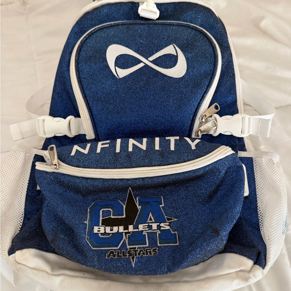 NFINITY Blue and White Glitter Cheer Backpack